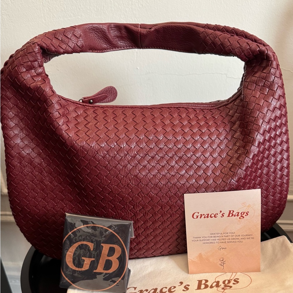 Grace’s Bags Woven Burgundy Shoulder Bag NWT